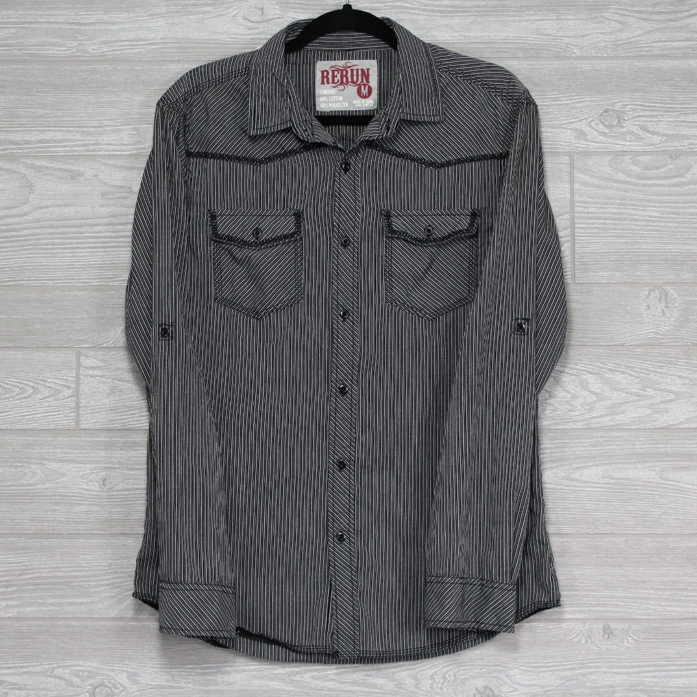 Rerun Western Embroidered Black Stripe Sz Medium - Picture 2 of 8
